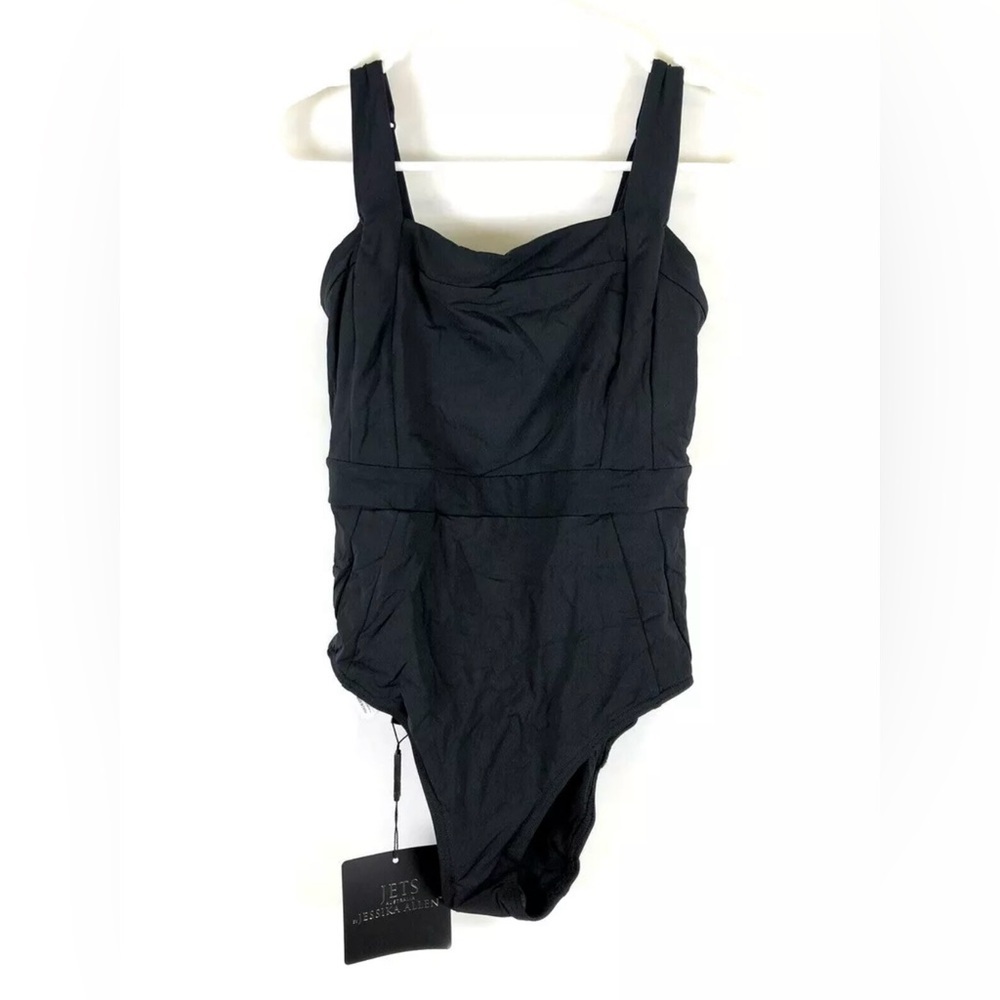 JETS Womens One Piece Swimsuit Black Stretch Square Neck Size 6